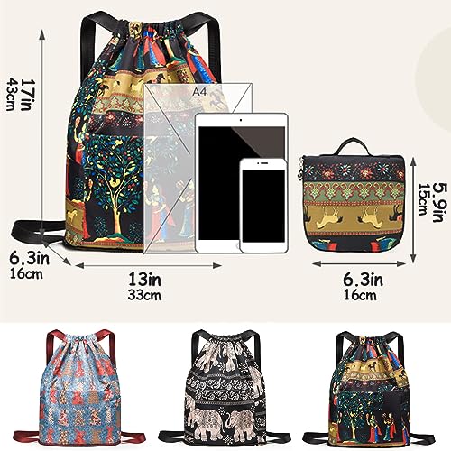 Drawstring Foldable Large Capacity Dry-Wet Separation Travel Sports Backpack, Exotic Drawstring Gym Sack Backpack Bag (Tree)4