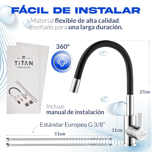Miniatura 5 de Grifo De Cocina Flexible 360 Monomando De Acero Inoxidable, Giratorio Antisalpicaduras, Agua Fría Y Caliente, Instalación Fácil Sin Fontanero, Fregadero Doble, Torneira Cozinha