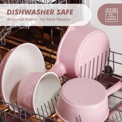 Image of SENSARTE Ceramic Nonstick Saucepan with Double Pouring Spout 3.0 Quarts, Cooking Pot with Stay Cool Handle, Induction Compatible, Ceramic Coating, Free of Intentionally Added PFOA /PFAS, Pink