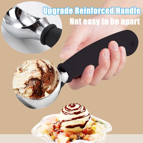 KXF Stainless Steel Ice Cream Scoop with Non-Slip Rubber Grip Heavy Duty Ice Cream Spoon Sturdy Icecream Scooper Cookie Fruit Scoop for Cookie Dough, Mash Potatoes, Melon Balls, Dishwasher Safe(Black) - Image 6