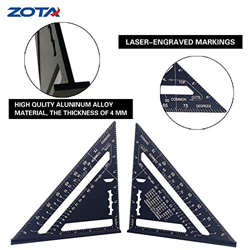 ZOTA Tool Gifts for Men, Multi Angle Measuring Ruler + Rafter Square 7" + L Framing Square 8"x12", Heavy Duty Aluminum Alloy with Laser Etched Markings