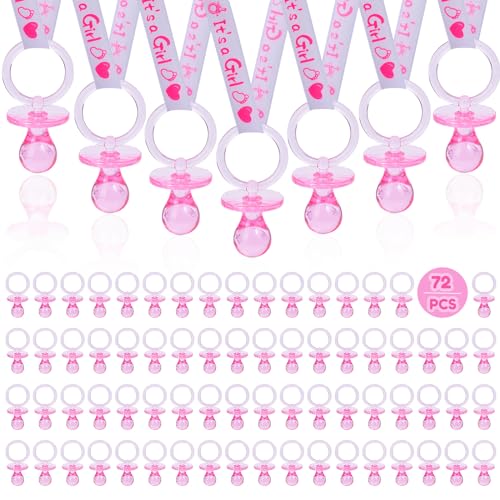 Image of 72 Cute Pacifier Necklaces for Baby Shower Girls & Boys Party Favors, Gender Reveal Party Table Scatter, Baby Shower Necklace Game (Pink)