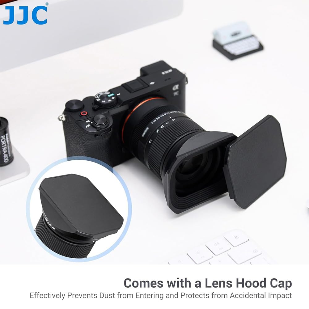 JJC Paraluce Quadrato in Metallo per Obiettivo Sigma 18-50mm F2.8 DC DN con Cappuccio dal Design a Scorrimento – Una Scelta Alternativa per paraluce in plastica Sigma LH-582-02