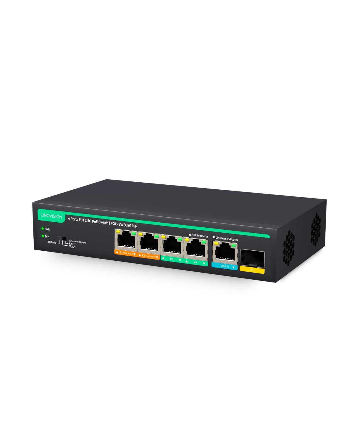 LINOVISION Switch PoE completo a 4 porte 2.5G con 1x 2.5GE e 1x 10G SFP Uplink, supporto porta 1-2 PoE alto 45W, budget PoE totale 100W