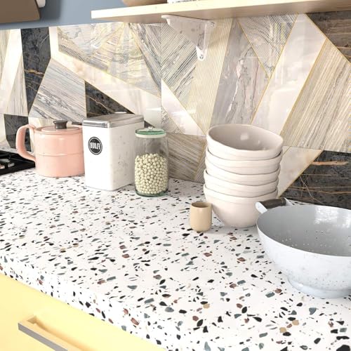 Image of ELTON Granite Self Adhesive Waterproof Contact Film Wallpaper for Countertops Cupboard Door, Almirah, Fridge, Tabletop, Wall, Floor (EL2222, Glossy White Spotted Granite, 16X60 INCH)
