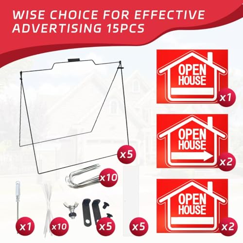5 Pack Open House Signs for Real Estate - 30"x28" A-Frame Stands With Weatherproof Banner - Realtor Signs