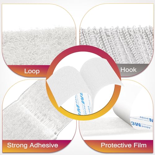 Image of Hook and Loop Strips with Adhesive 2x5IN 10Pairs /20Strips, White Strong Sticky Back Fastener, Heavy Duty Double-Sided Adhesive Hanging Strips for Home Office School