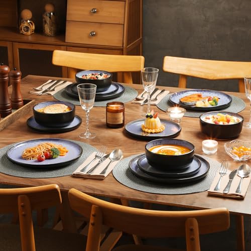 Image of vancasso Plates and Bowls Sets, 24 Pieces Stoneware Dinnerware Sets for 8, Kitchen Dish Set Mircowave and Dishwasher Safe Ceramic Dishware, Purple, Series AMBER