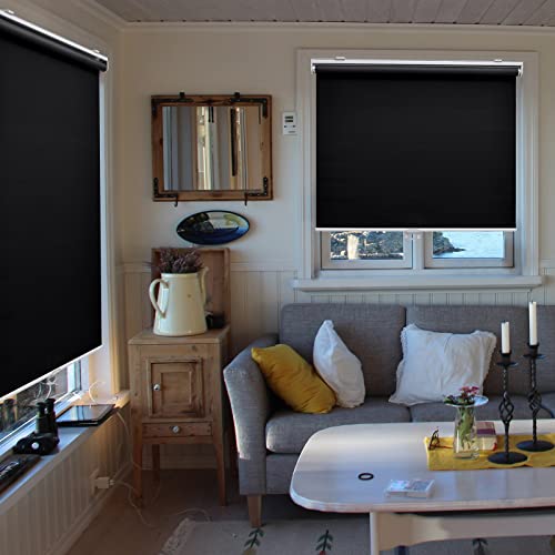 Blackout Roller Shades Blinds Cordless for Windows Pull Down Room Darkening Door Blinds with Thermal Insulated Easy to Install for Living Room,Bedroom,Home,Office Bathroom Black 38" W x 72" H