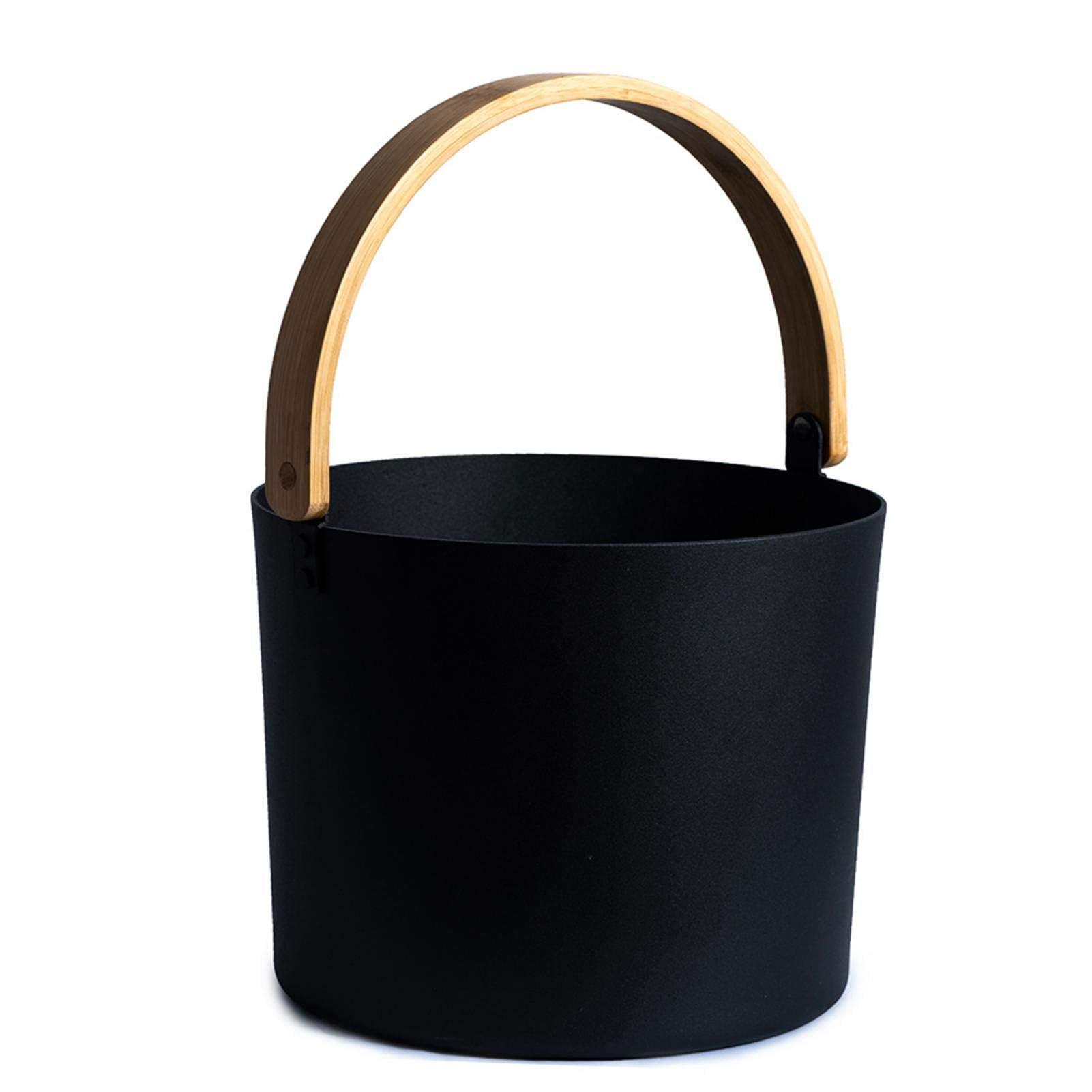 Seau de Sauna de en Aluminium avec Manche Long en Bois 7 l, Noir