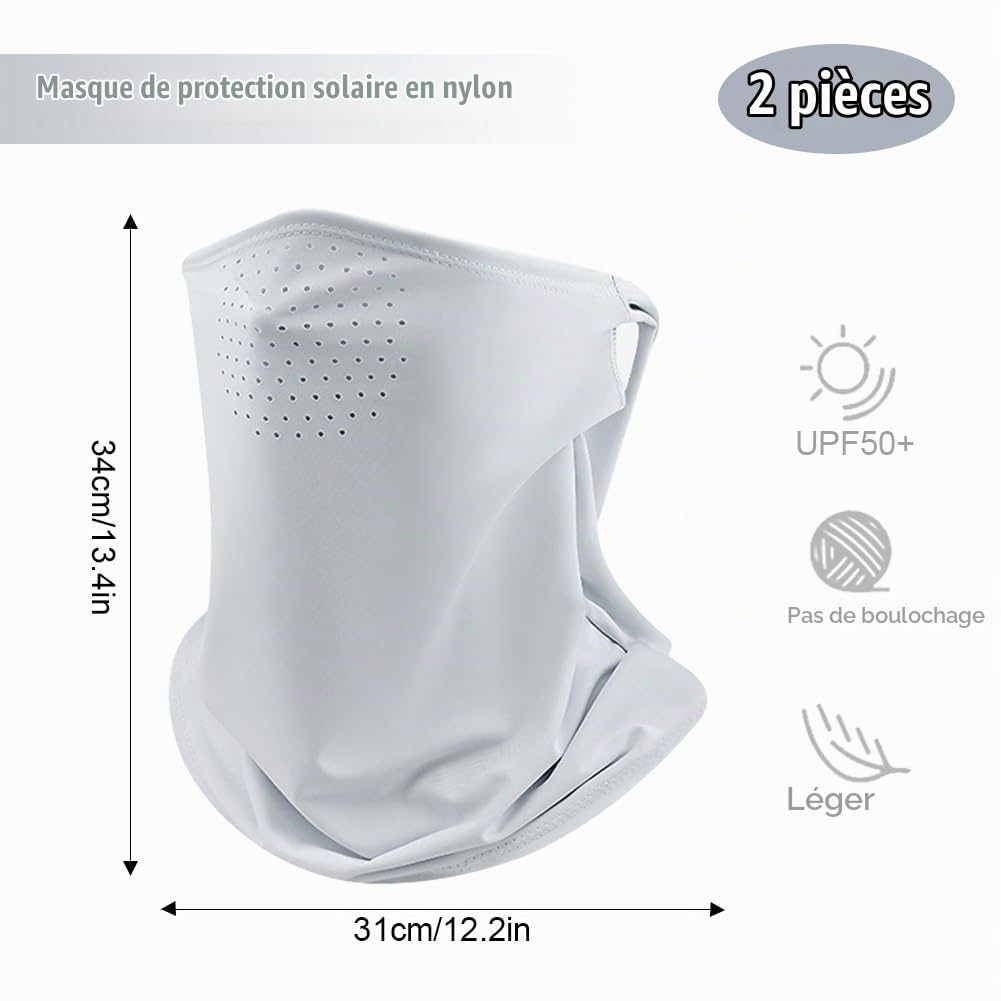 Masque de Protection Solaire,2Pcs Masque Facial Cache Cou Cagoule Été en Soie Respirante Anti-UV Foulard Élastique écharpe de Moto Balaclava Protège Multifonction Tube Tissu Hommes et Femmes