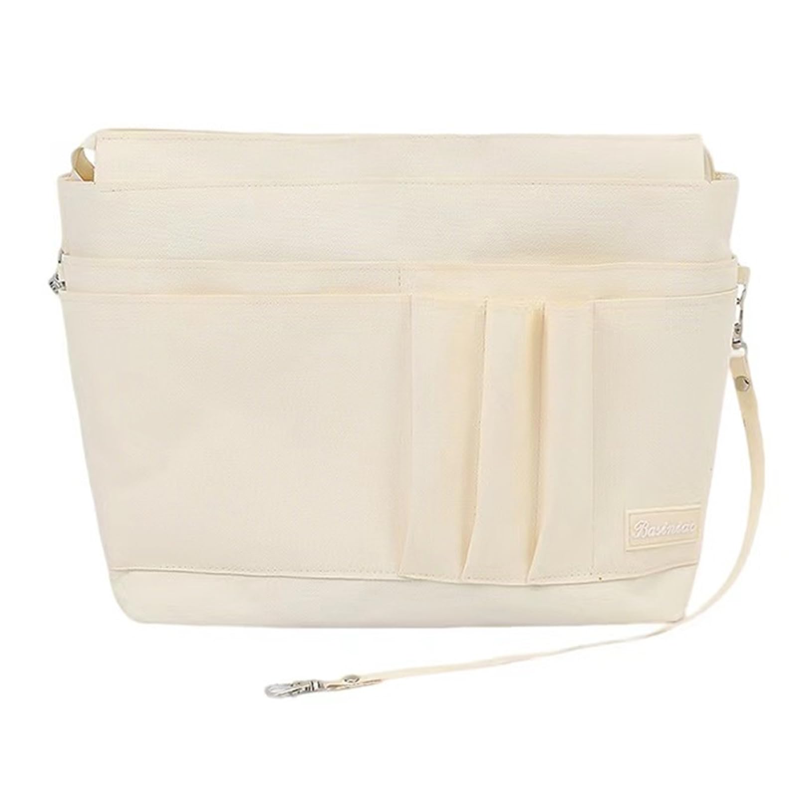 Organizzatore per Borsa Beige in Tela con 15 Scomparti e Cerniera – Organizer Interno per Borsa da Donna – Tasca Organizzatrice per Ufficio, Viaggio, Shopping, Scuola