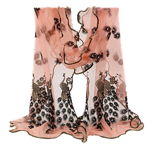 SANWOOD® Trendy Women Gauze Embroidered Peacock Veil Church Mantilla Scarf Wrap (Pink)