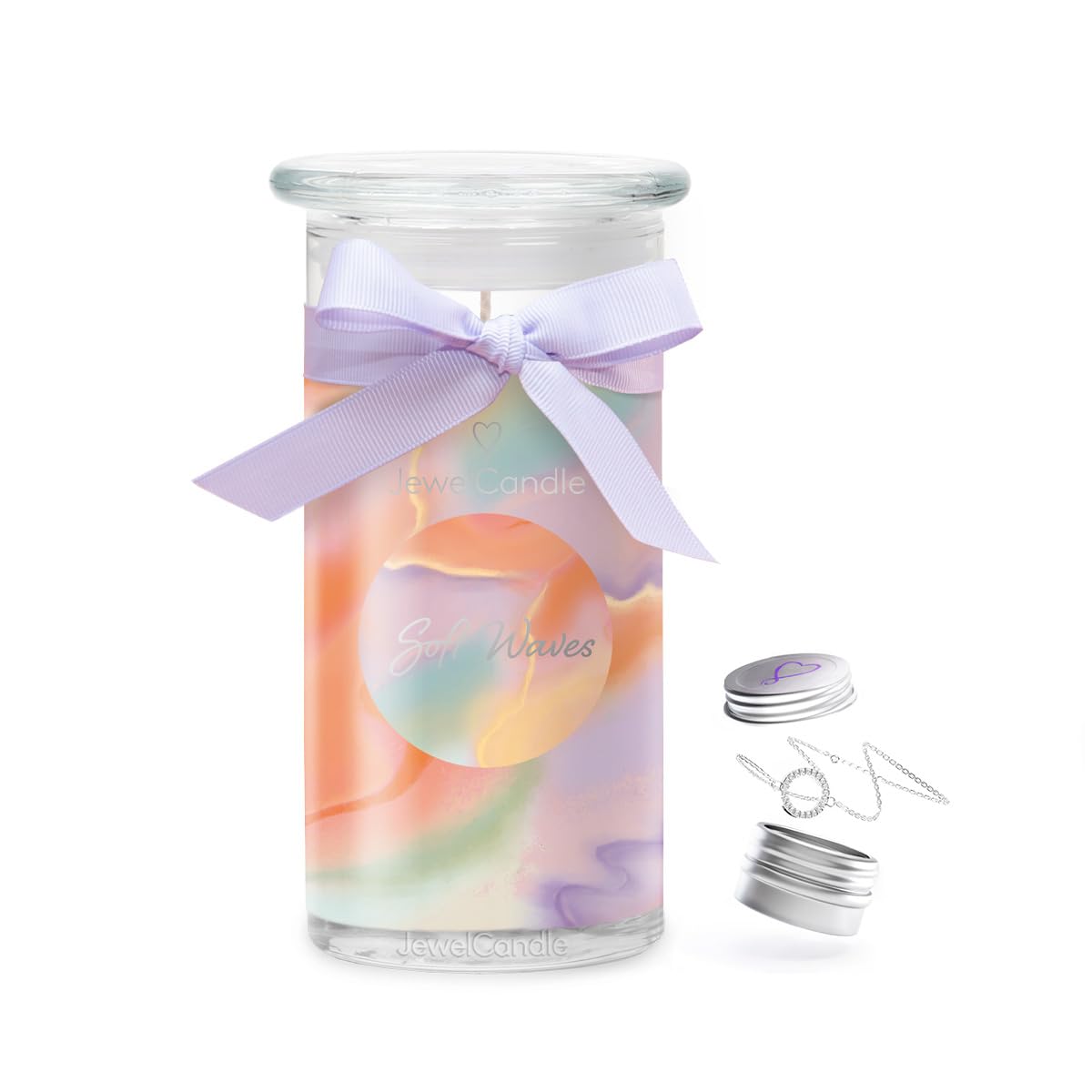 jewelcandle JuwelKerze Soft Waves Armband Silber - Schmuckkerze 80 Std - große Duftkerze im Glas mit frischem Duft - Kerze mit Schmuck - Geschenke für Frauen