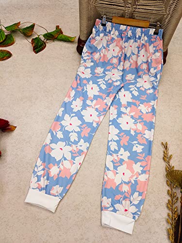 Image of Leriya Fashion Womens Wide Leg Pants Flowers Floral Print Drawstring Loose Long Trousers & Leggings