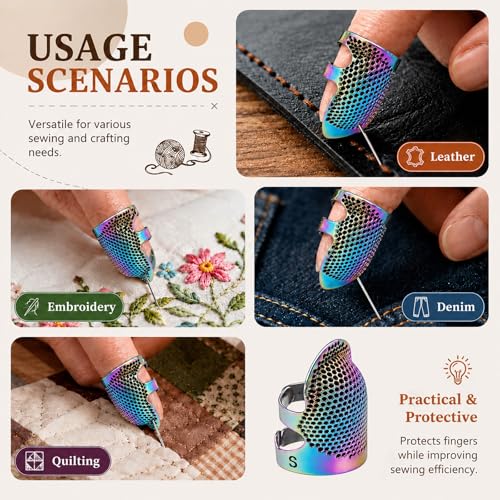 Image of Thimbles for Hand Sewing, Sewing Thimble Kit, Metal Finger Protectors, Thimble Ring for Hand Quilting and Embroidery(Colorful,2Pcs,Small)