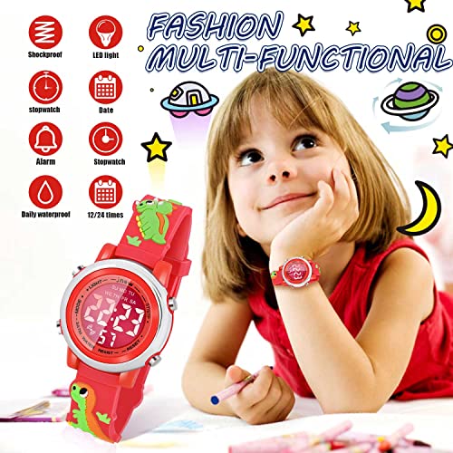 Kids Watches with Waterproof Alarm - Dinosaur Gifts for Boys Girls Age 3-103