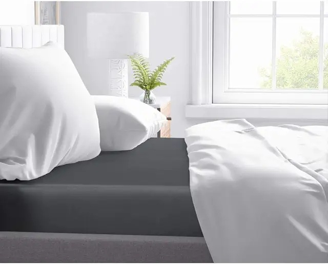 Fitted Sheet 100% Cotton-Satin, Soft as Silk, Wrinkle-Free, Perfect Fit for Standard Mattresses