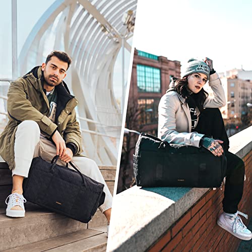 BAGSMART Black 40L Travel Duffle Bag with Shoes Compartment, Carry On Weekender Overnight Bag for Men Women2