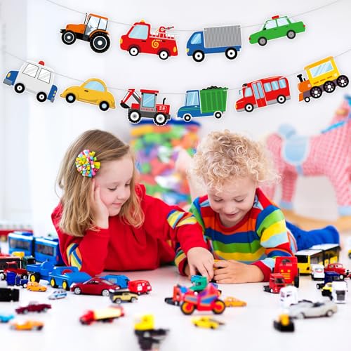 Image of Transportation Happy Birthday Banner Transportation Birthday Decorations Transport Themed Train Bus Car Party Banner Truck Traffic Garland for Kids 2nd Vehicle Theme Baby Shower Party Supplies