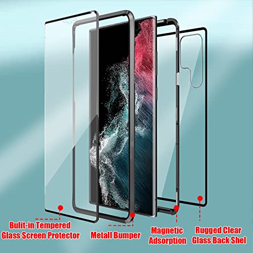 Magnetic Case for Samsung S22 Ultra, Magnetic Tempered Glass Double Sided Phone Case for S22 Ultra with Screen Protector, 360 Full Protective Case with Safety Lock for Samsung Galaxy S22 Ultra - Black - Image 3