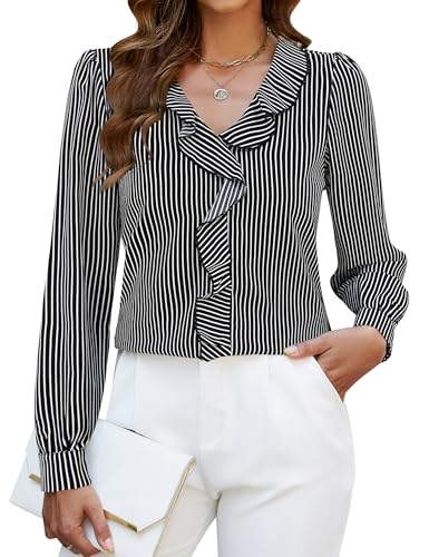 Blooming Jelly Womens Dressy Casual Blouse Business Long Sleeve Tops