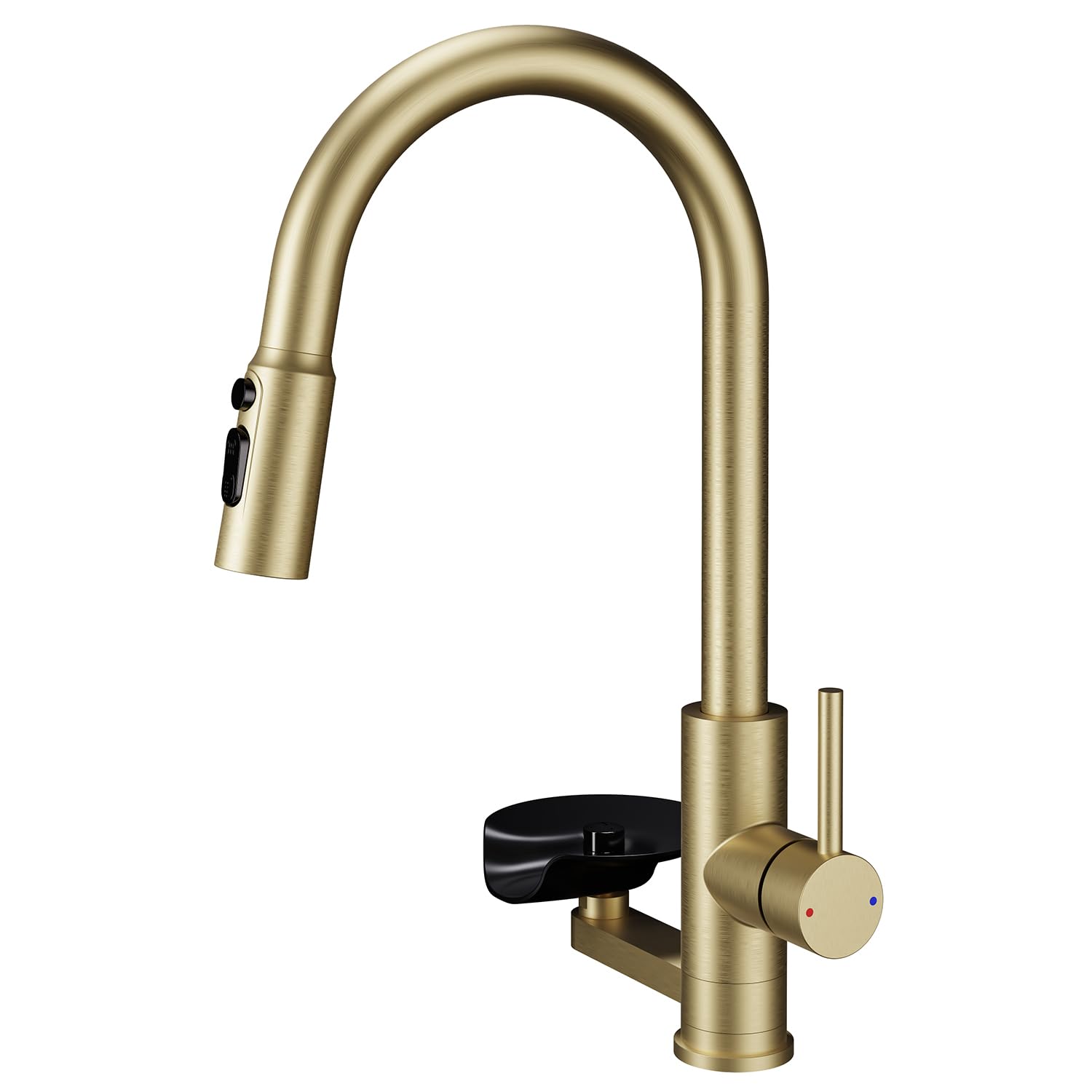ZQFHSX Kitchen Tap with Cup Washer Single Handle, High-Arc Sink Mixer Taps Pull Out Sprayer Glass Rinser, Swivel Spout 3 Modes Spray Head Brushed Gold