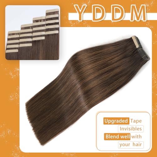 Image of YDDM Tape in Hair Extensions, 40Pcs 24 Inch Balayage Dark Brown to Chestnut Brown Straight Seamless Invisible Tape in Hair Extensions Human Hair(2 /2 /6#, 24 Inch, 40pcs)