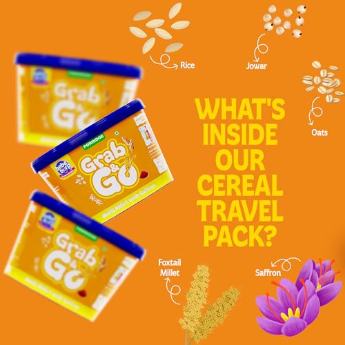 Image of Bebe Burp Travel Pack Grab & Go | Multi Millet with Saffron| No Preservatives No Salt | Lightly Sweetened with Date Powder | Made with Ragi,Jowar and Oats 30gm each (Pack of 4) | 120gms