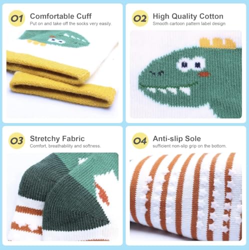 Image of Organic Cotton Ankle Length Anti Slip Socks For Baby With Grip 0-36 Months-Cartoon, Multicolored