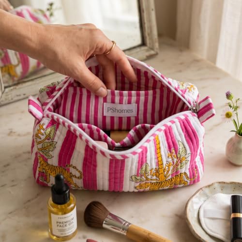 Image of Dyson Airwrap Travel Storage Bag Compatible with Hair Styler & Attachments - 100% Cotton Quilted Organizer with 6 Compartments & Carry Handle |Multi use Toiletry, Makeup & Hair Pouch