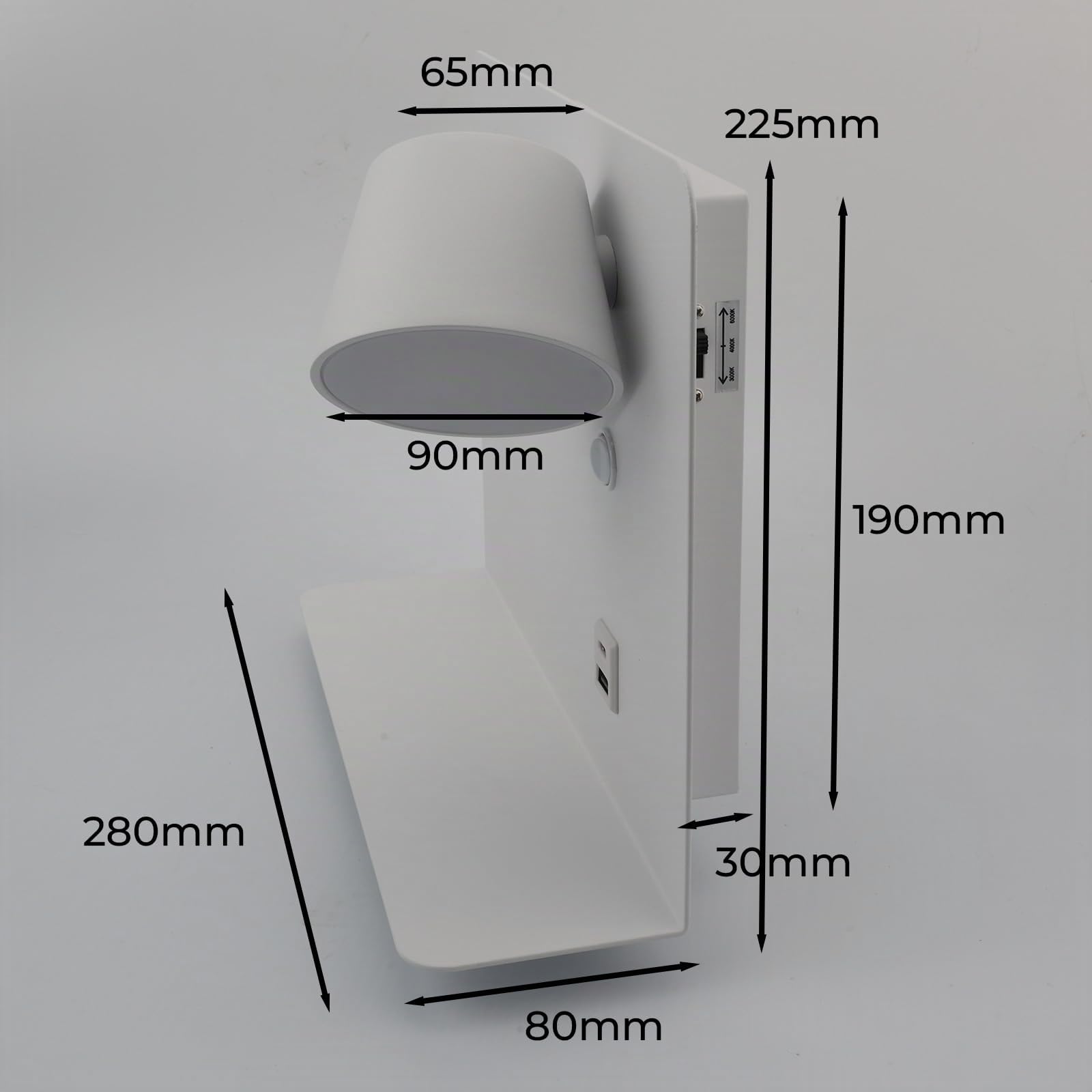 Alpinaluz Applique LED da Parete 6W Orientabile con USB e USB-C, CCT 3000K/4000K/6000K, Mensola Integrata in Acciaio e Faretto in Alluminio, Lampada da Lettura IP20 (Bianco – Destra)