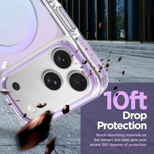 Image of Magnetic Case for iPhone 17 Pro Max [Compatible with Magsafe] [Anti-Yellowing] [1 Screen Protector] Slim Clear Iridescent Case for iPhone 17 Pro Max 6.9 inch 2025, Purple