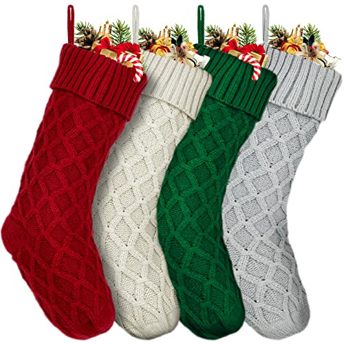 TURNMEON Large Christmas Stockings 4Pack -18 Inches Knitted Xmas Stockings Fireplace Hanging Stockings for Family Holiday Party Gifts Christmas Decorations Indoor Outdoor Home Christmas Tree Ornaments