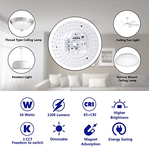 Siomen,Dimmable 7" 36W,120V,3Cct 3500K/5000K/6500K Cri85,Led Light Engine Retrofit Kit,Ceilining Fan Kit,Led Board For Ceilining Flush Light,Round Led Panel Circle Fluorescent Bulb #TOP1
