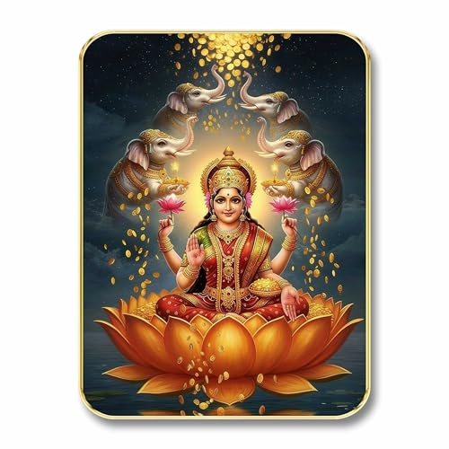 Image of SAF Gaja Lakshmi Wall Art with Table Top Stand & Wall Hanging Hole | Premium MDF Goddess Lakshmi Painting for Home Mandir Office Wealth Vastu Decor