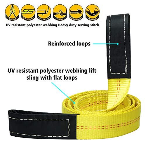 Lift Sling Webbing Straps Robbor 2 Inch 7 Foot Tree Saver Winch Straps 13,000 Lbs Lift Sling W/Reinforced Eyes Heavy Duty Recovery Atv Utv Tow Straps 2 Pk #TOP3