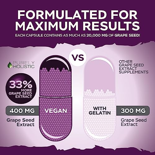 image for Purely Holistic Grape Seed Extract 20,000mg - 250 Vegan Capsules - 8+ 