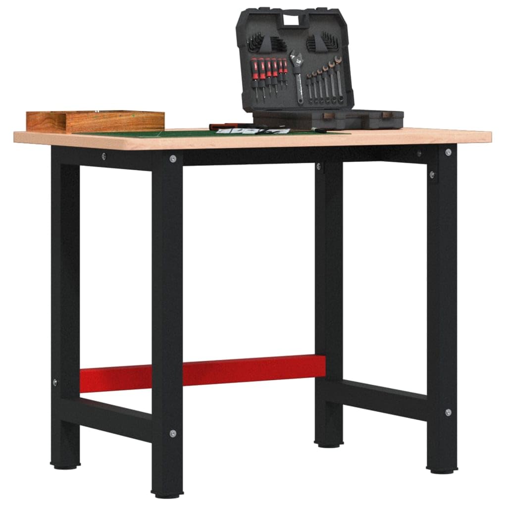 vidaXL Werkbank 100x60x81,5 cm Massivholz Buche Rechteckig, Arbeitstisch, Werkzeugbank, Werkbank Massivholz, Werktisch, Werkbank Holz, Werkbank Metall