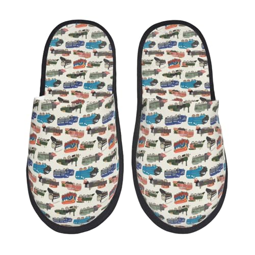 Train Print House Slippers For Women And Men,Soft Slippers With Memory Foam,Non-Slip Indoor Home Shoes