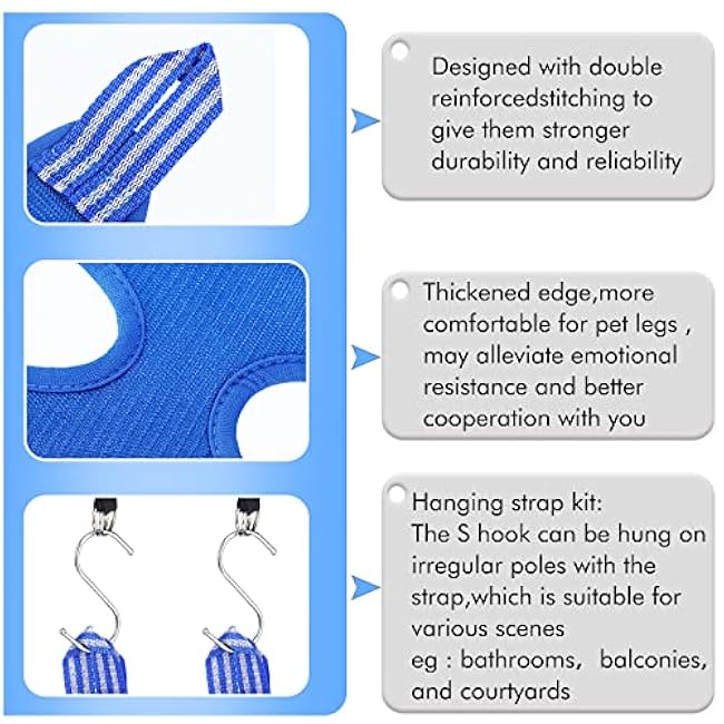 Ferraycle 14 in 1 Pet Grooming Hammock for Dogs Cats, Cat Nail Clipper with Cat Hammock Restraint Bag Clippers Trimmer, Pet Comb, Nail File for Small Cats Dogs Bathing(Blue)-A8ldZqQk