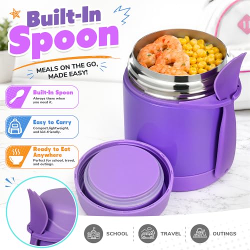 Image of Howeemo 10oz Soup Thermo for Hot Food Kids, Insulated Food Jar with Spoon, Leak Proof Stainless Steel Wide Mouth Lunch Food Thermo Jar for School (Purple)