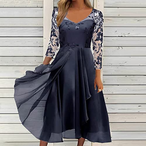 Robe pour occasions spéciales silhouette affinée patchwork et col V