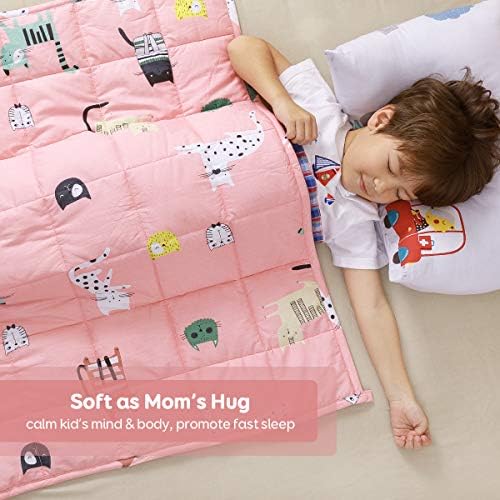 Sivio Kids Weighted Blanket, 3.2 kg, 105x150 cm, 100% Natural Cotton Heavy Blanket for Kids and Teens, Safe Glass Beads, Pink Cat