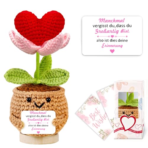 BigNoseDeer Geschenke für Frauen Gehäkelte Herz Deko Glücksbringer Kleines Geburtstagsgeschenk für Beste Freundin Schwester Mutmacher Geschenk Pocket Hug Valentinstag Muttertag Home Decoration