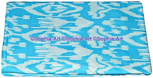 Image of Indian Hand-Block Printed Jaipuri Print Tropical Paisley Floral Ethnic Sanganer Kurti Print Cotton Fabric (Turquoise Ikat Plan, 3 Yards)