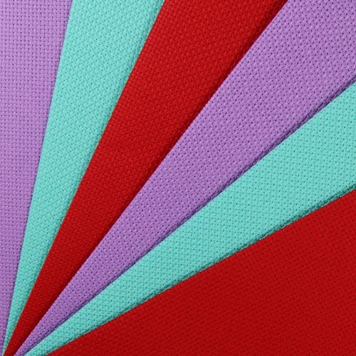 Image of KCS 6 pc of 12 inch x 18 inch(30cmx45cm) 14CT Counted Cotton Aida Cloth Cross Stitch Fabric (Sea Green+Lavender+Red)