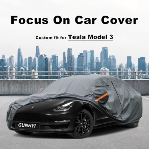 Image of GUNHYI Premium Car Cover Custom Fit Tesla Model 3 (2017-2026), 16 Layers Heavy Duty Car Cover Waterproof All Weather with Zipper Door for Sun Rain Snow Dust Uv Protection