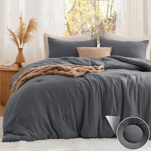 Image of Bedsure Queen Comforter Set Dark Grey, Soft Prewashed Queen Size Bedding, Quilted Comforter with Circle Design, Down Alternative Comforter for All Seasons, 3 Pieces Bed Set with 2 Pillow Shams