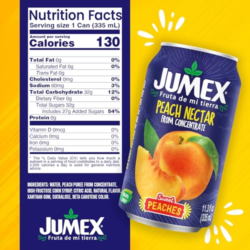 Image of Jumex Peach Juice Nectar - Peach Nectar Made with Fresh Fruit Puree - Fruit Juice Concentrate for Smoothie Mix, Cocktail Mixers & Kids Drinks & Beverages - 11.3oz, 24 Pack Canned Drinks